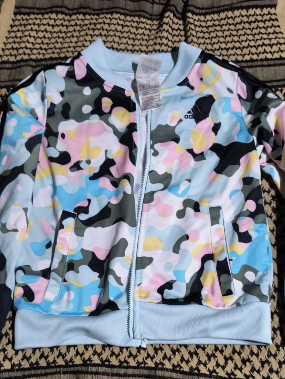 adidas Kids Pastel Camo Zip Swim Jacket - Light Blue, Pink, Yellow